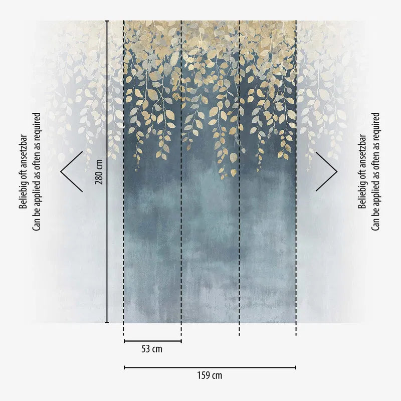 Декоративные обои с золотыми цветочными ветвями на мягком цветовом градиенте - 3011622
