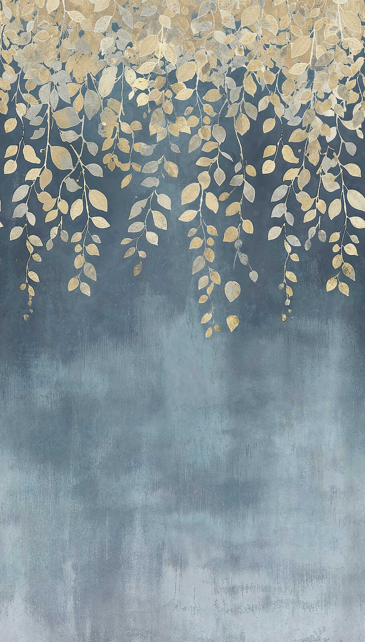 Декоративные обои с золотыми цветочными ветвями на мягком цветовом градиенте - 3011622