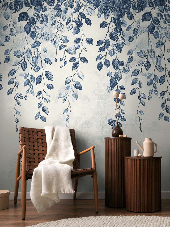 Decorative wallpaper with blue branches - 3011625