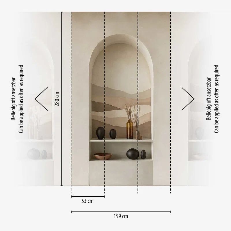 Koristeellinen tapetti aavikkomaisema kaari | beige, rune, kerma - 3011626