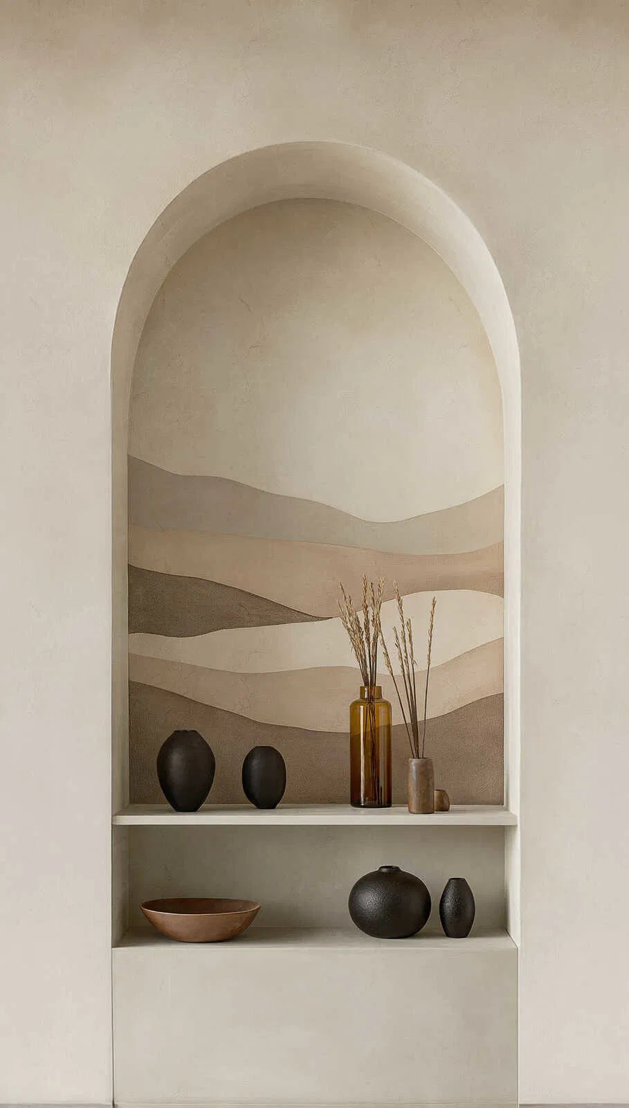 Koristeellinen tapetti aavikkomaisema kaari | beige, rune, kerma - 3011626