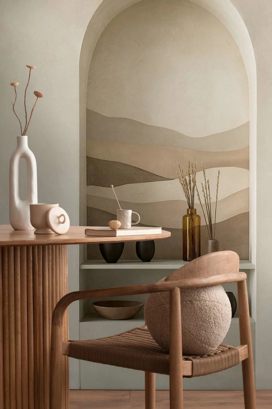 Koristeellinen tapetti aavikkomaisema kaari | beige, rune, kerma - 3011626