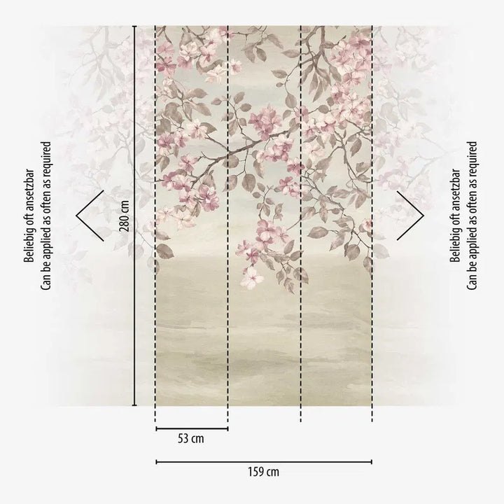 Koristeellinen tapetti kirsikankukalla | vaaleanpunainen, kerma - 3011630