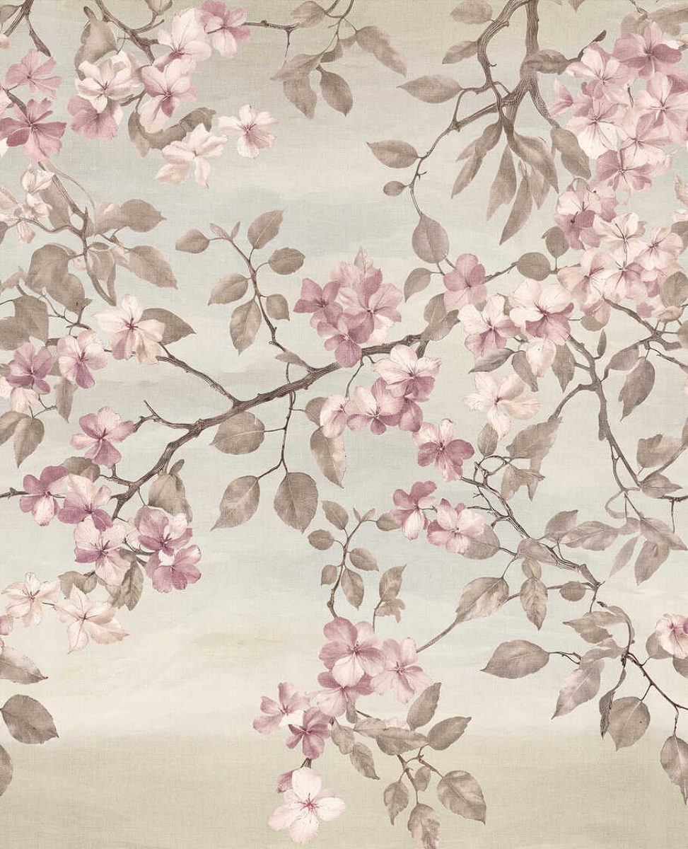 Koristeellinen tapetti kirsikankukalla | vaaleanpunainen, kerma - 3011630