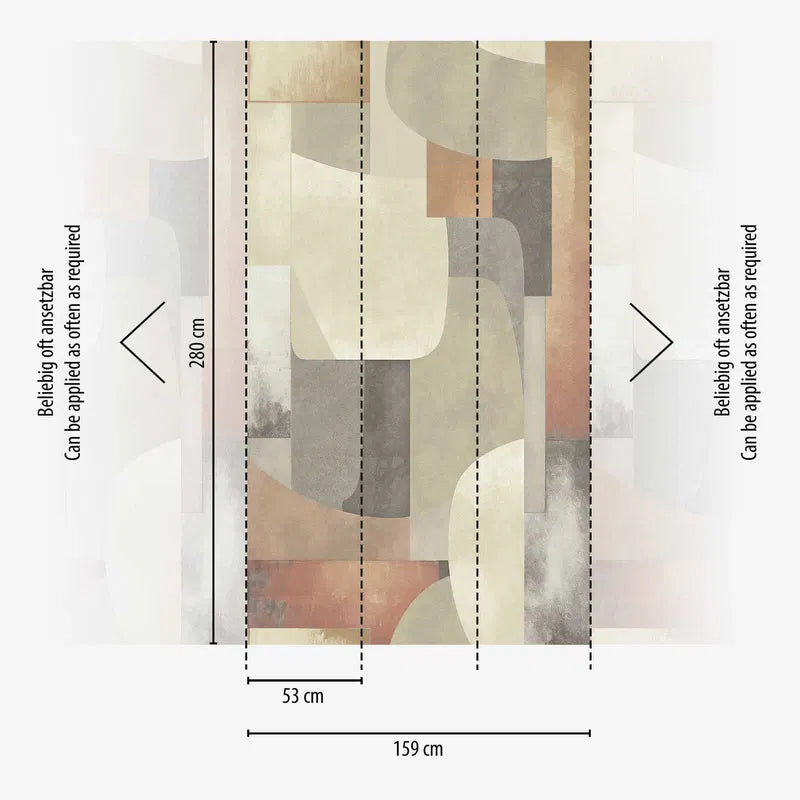 Koristeellinen tapetti, jossa geometriset muodot pehmeillä maan sävyillä - 3011636