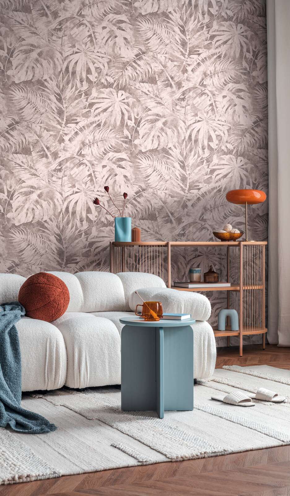 Koristeellinen tapetti palmunlehdillä vaaleanpunaisella - 3011641