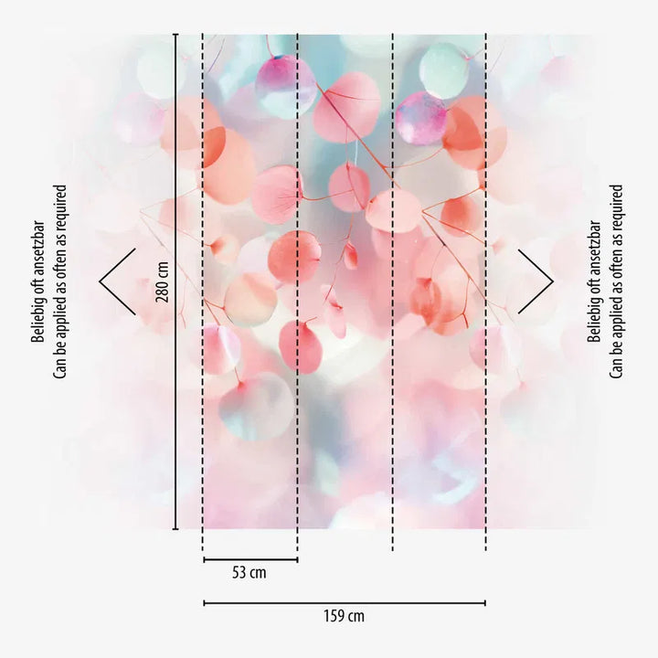 Koristetapetti, jossa on lehti-aihe pehmeän vaaleanpunainen - 3011777