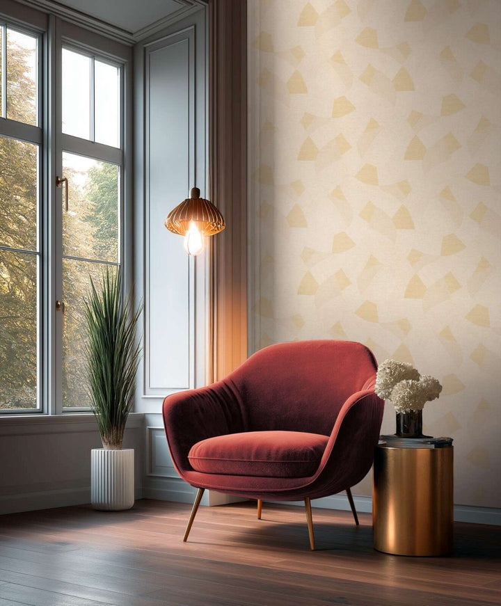 Обои с геометрическими элементами и текстурным узором из линий, слегка блестящие | бежевые - 3012061