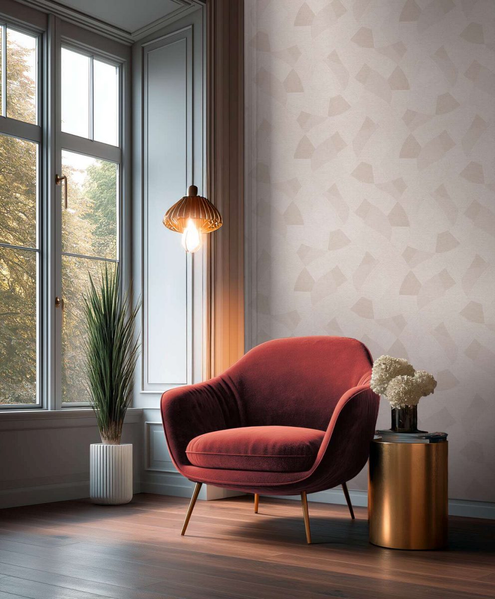 Tapetes ar maigām segmentveida formām un vieglu tekstūru | silti pelēkā krāsā - 3012062