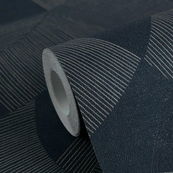 Abstraktaus stiliaus tapetai su smulkiomis linijomis, šiek tiek blizgūs | tamsiai mėlyni - 3012063