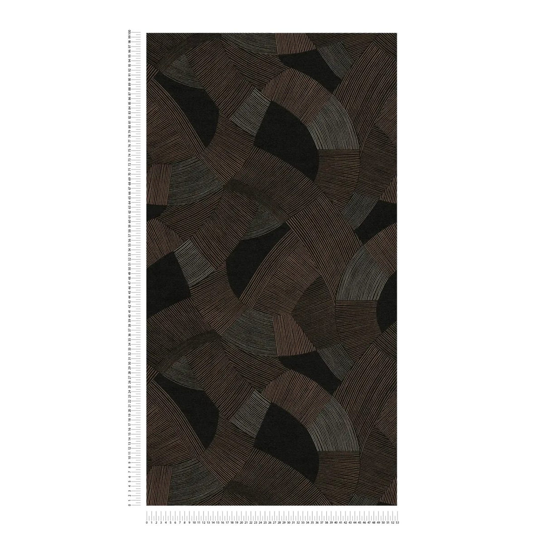 Neaustinės tapetai su stilizuotu geometriniu raštu ir ramiu tekstūros | juoda, ruda - 3012065