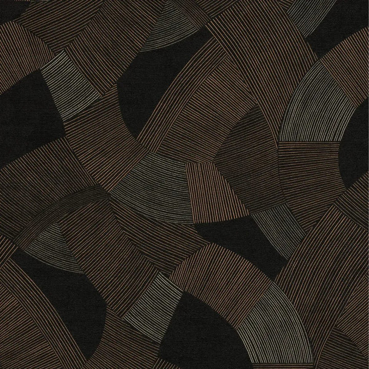Neaustinės tapetai su stilizuotu geometriniu raštu ir ramiu tekstūros | juoda, ruda - 3012065