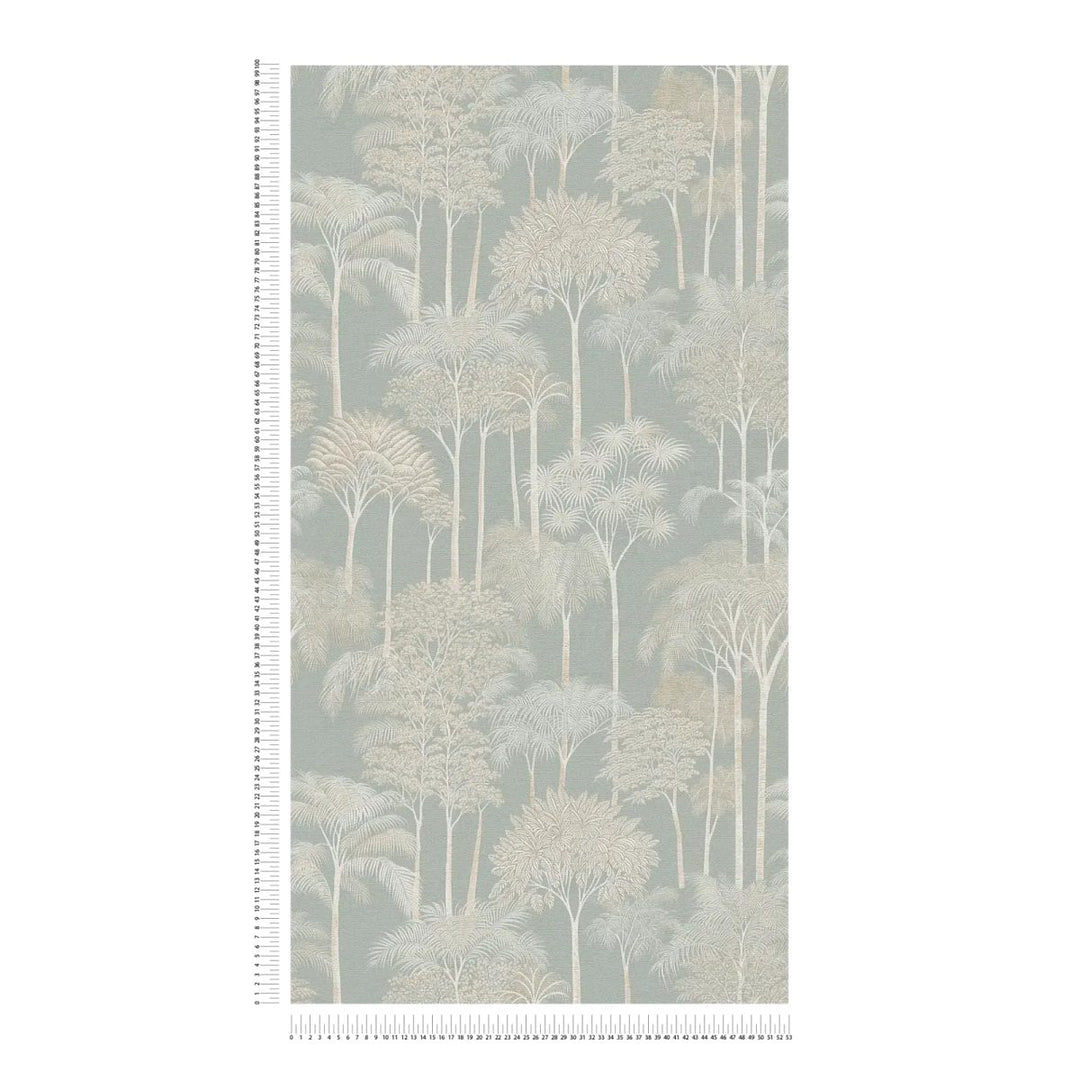 Neaustas tapetes tropiskā stilā ar elegantiem palmu koku motīviem zaļā krāsā - 3012106