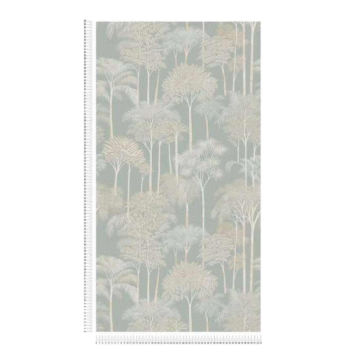 Neaustas tapetes tropiskā stilā ar elegantiem palmu koku motīviem zaļā krāsā - 3012106