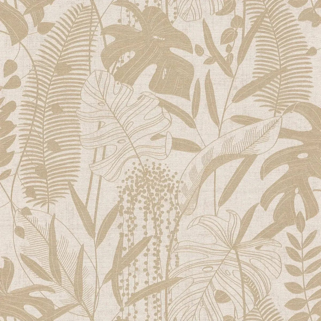 Tapetes botāniskā stilā ar viegli teksturētu lapu ornamentu | bēša - 3012131