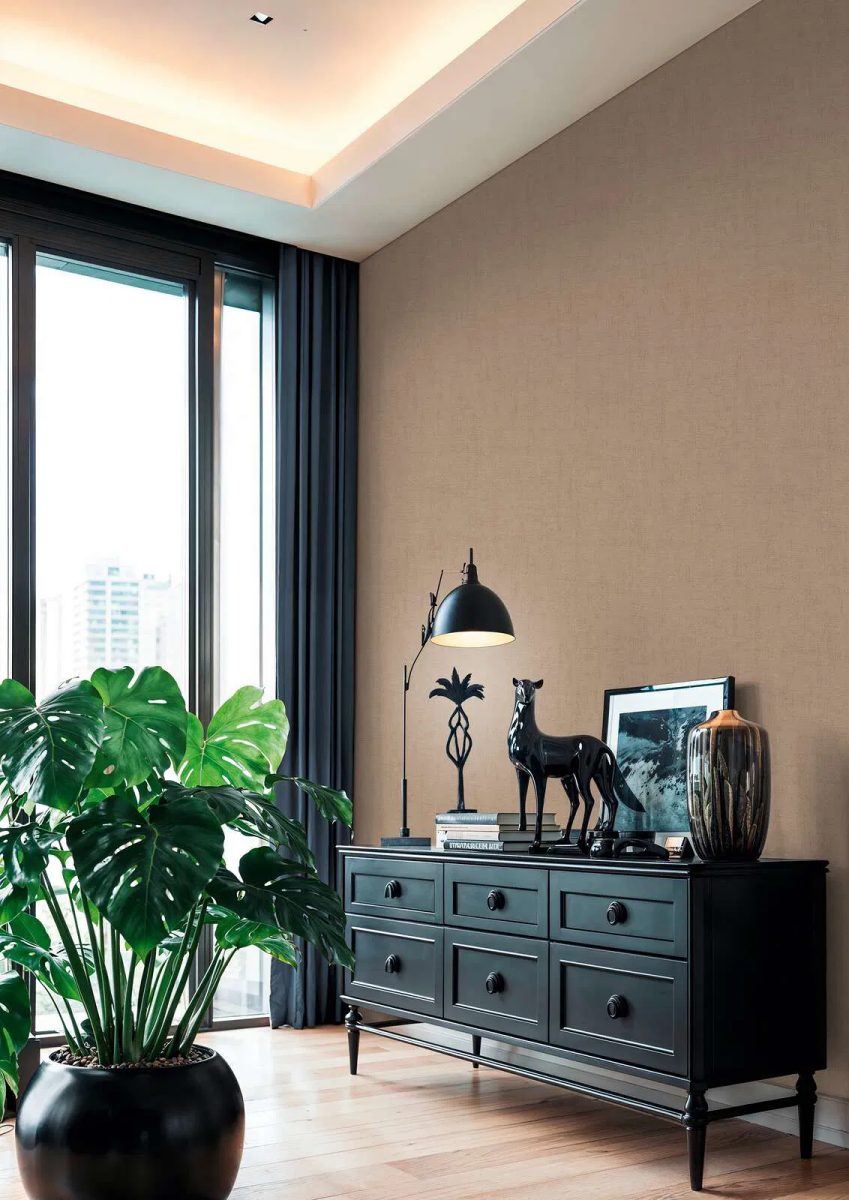 Plain wallpaper with a fine texture and matte finish | brown - 3012144