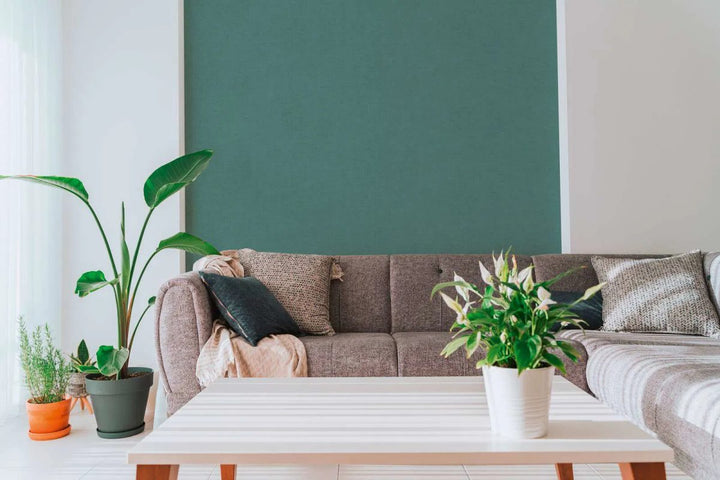 Vienkrāsainas neaustas tapetes ar vieglu tekstūru un elegantu spīdumu | zaļā - 3012155