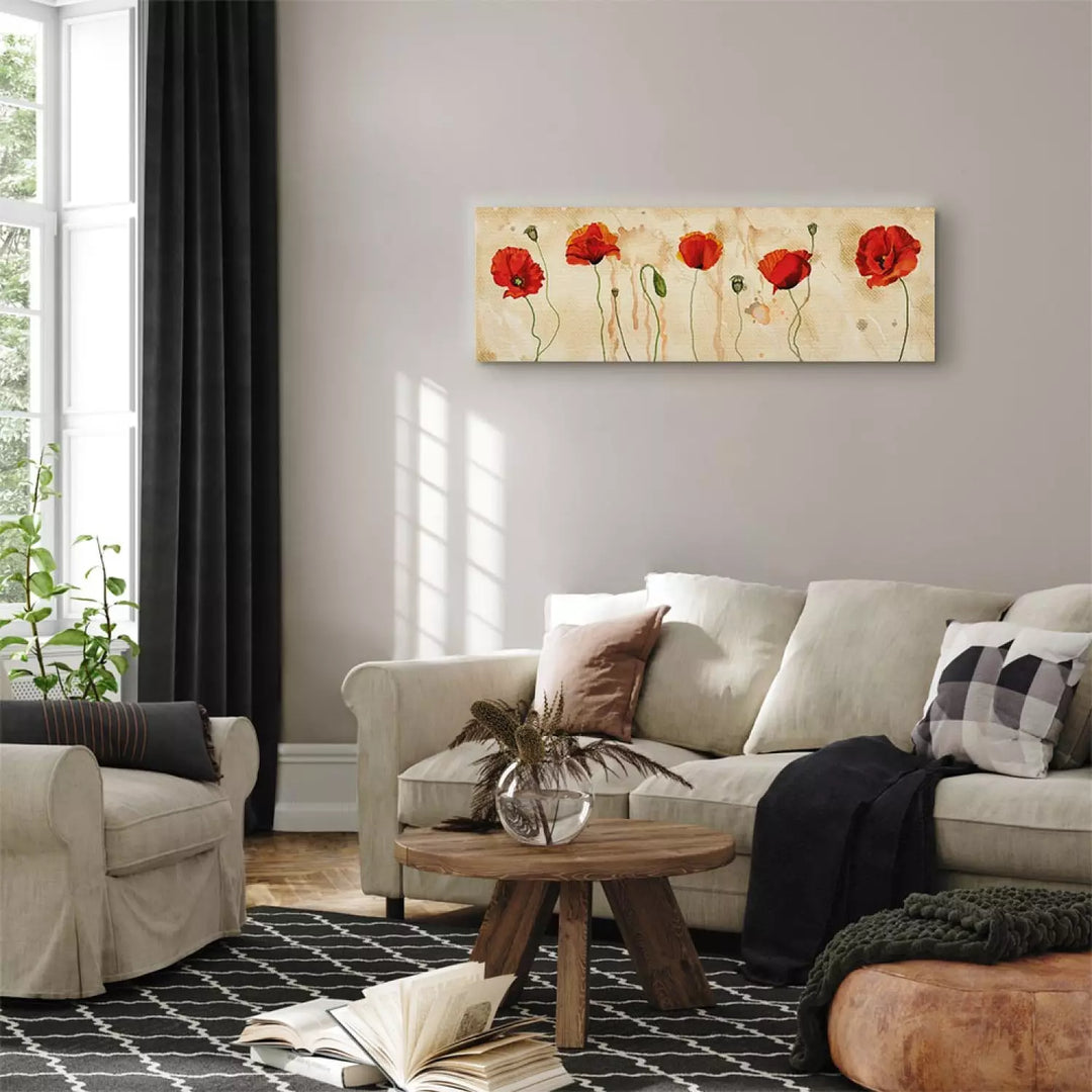 Paveikslai ant drobės - Aguonos smėlio spalvos fone - Poppy Tears, 90480, (x1)