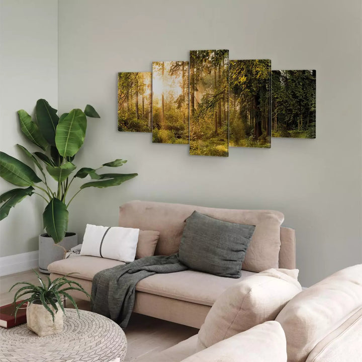 Paveikslai ant drobės su saulėtu mišku - Miško magija, 91573, (x5)