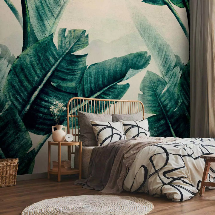 Wall Murals with tropical green leaves in shades of green, 135976