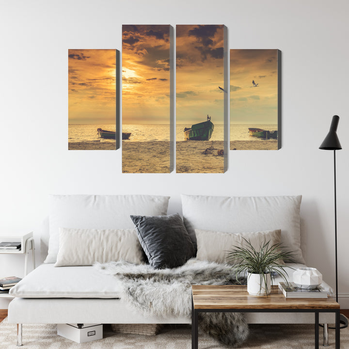 Kanva - Laivas pludmalē saulrietā, N-2246