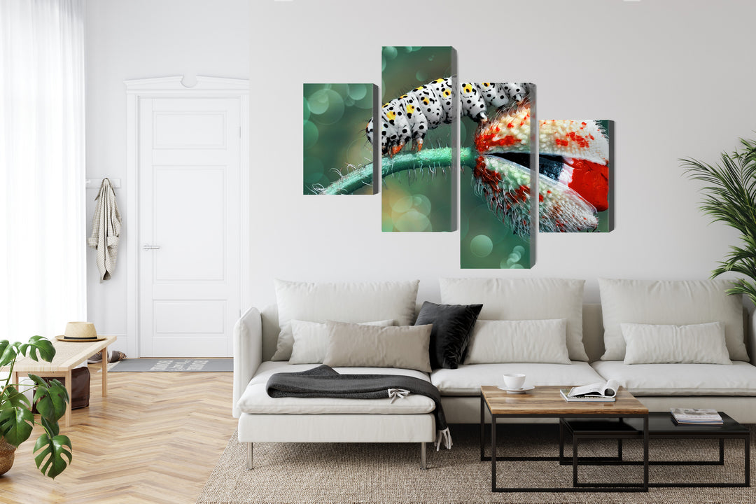 Канва - Гусеница и божья коровка на растении на макроснимке, N-3846