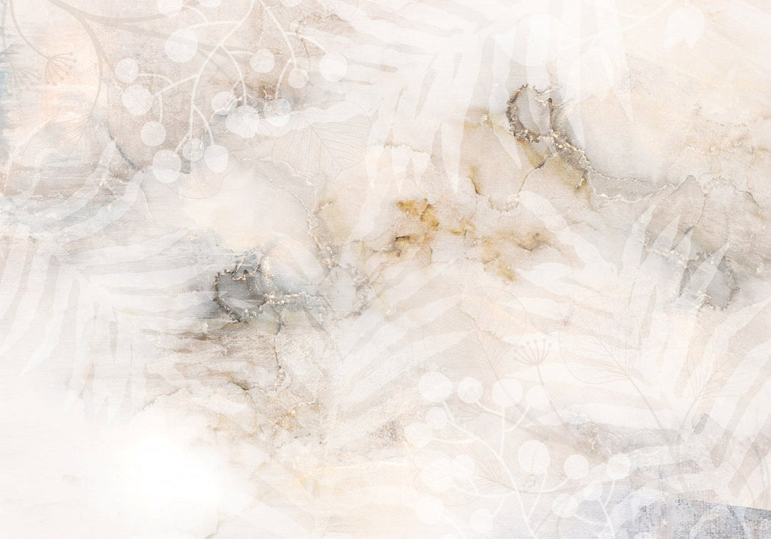 Fototapetai - Abstraktus marmurinis fonas su lapais (kreminis), 148774