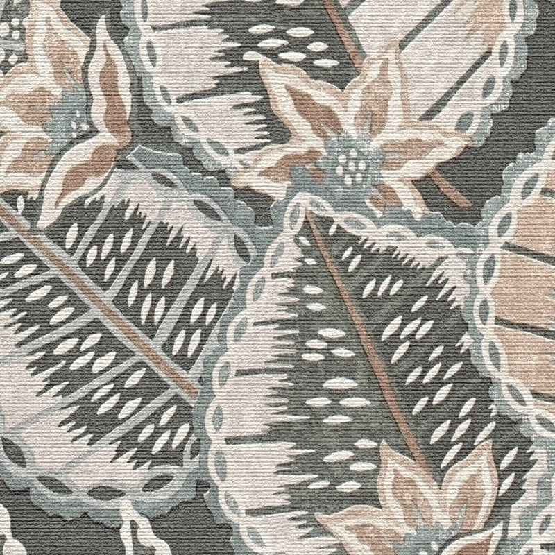 Abstraktūs tapetai: džiunglių lapai pilka spalva, 1406365 AS Creation