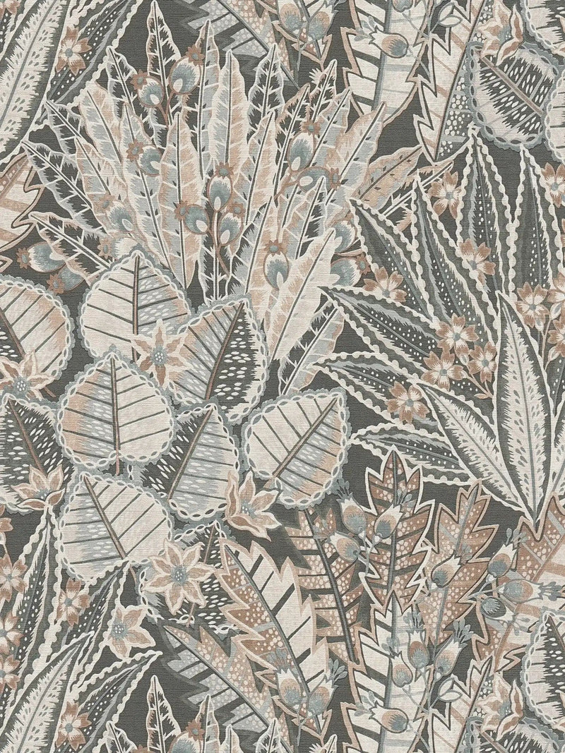 Abstraktūs tapetai: džiunglių lapai pilka spalva, 1406365 AS Creation