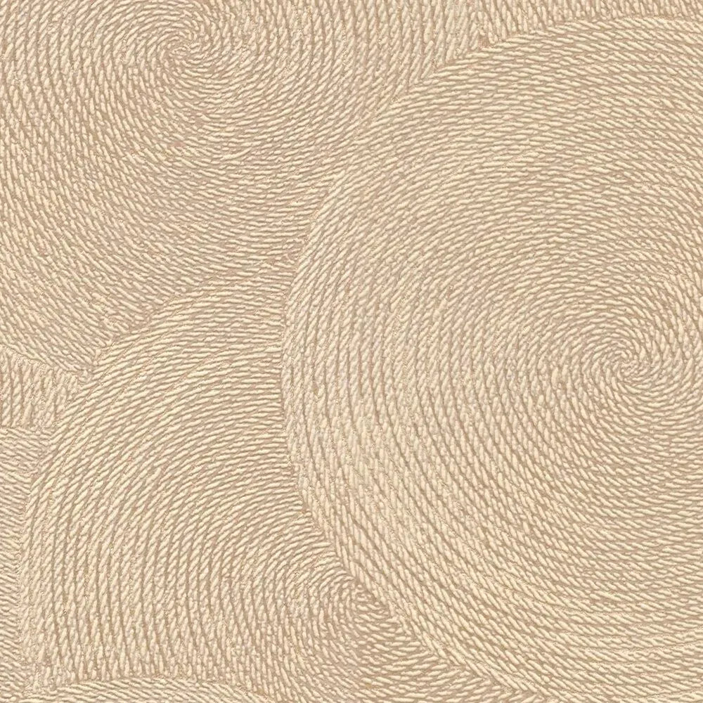 Close-up: beige wallpaper with metallic accents and a circular design texture. SKU: 3010626, AS Creation.