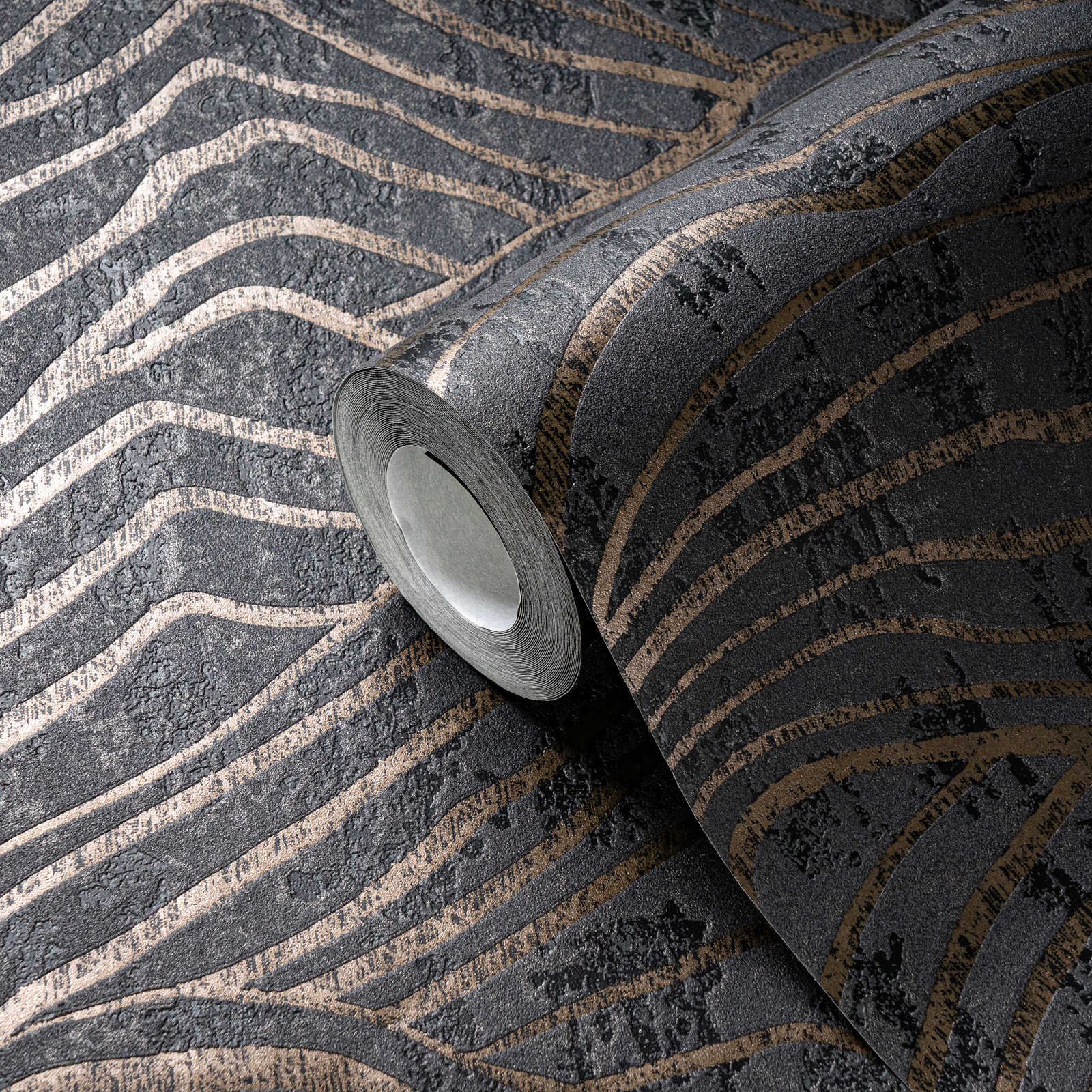 Abstraktās tapetes ar kalna rakstu melnā krāsā, AS 395073 AS Creation