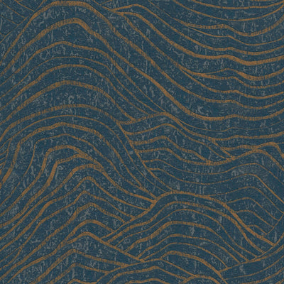 Abstract wallpaper with mountain pattern in dark blue and gold, 1403502 AS Creation