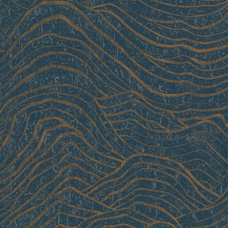 Abstract wallpaper with mountain pattern in dark blue and gold, 1403502 AS Creation
