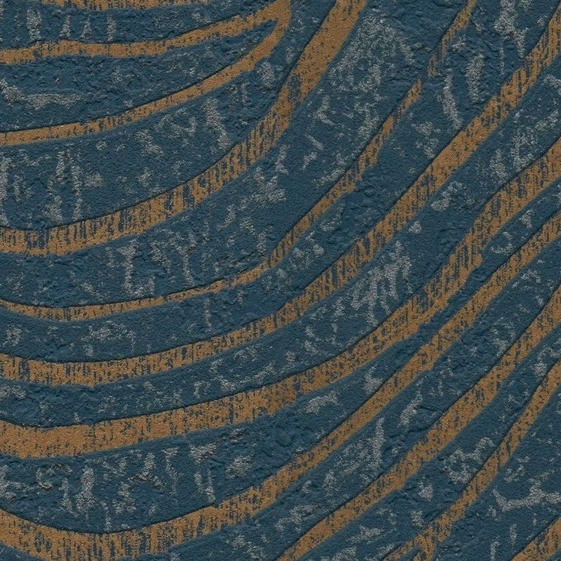 Abstract wallpaper with mountain pattern in dark blue and gold, 1403502 AS Creation