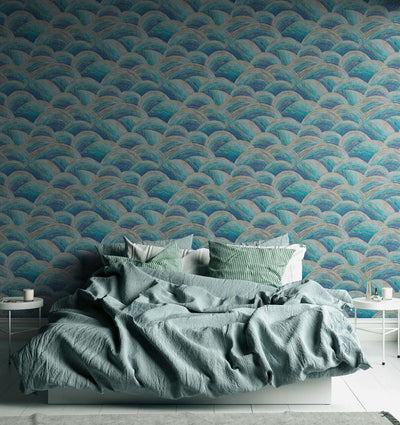 Abstract wallpaper with wave pattern and gloss effect, blue, 1373613 AS Creation