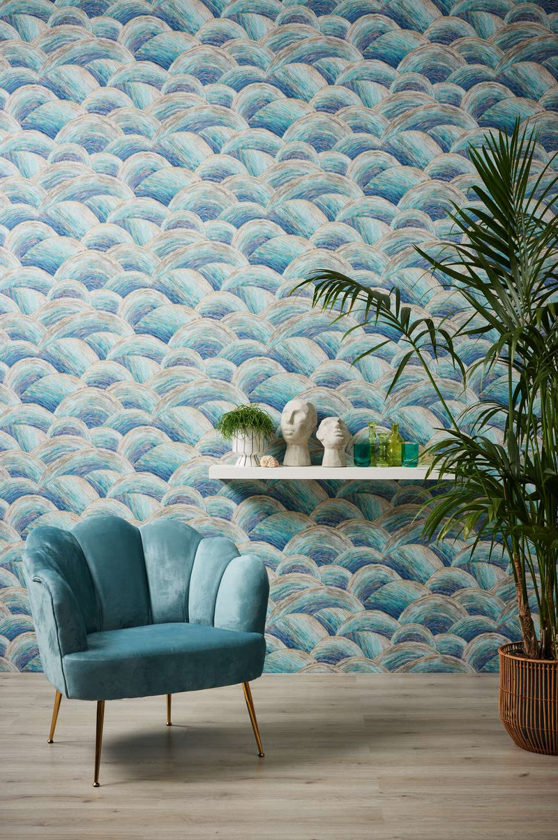 Abstract wallpaper with wave pattern and gloss effect, blue, 1373613 AS Creation