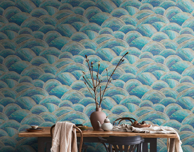 Abstract wallpaper with wave pattern and gloss effect, blue, 1373613 AS Creation