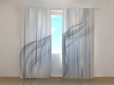 Curtains with abstraction and wavy design in grey shades Tapetenshop.lv