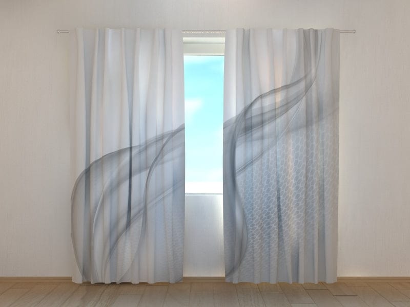 Curtains with abstraction and wavy design in grey shades Tapetenshop.lv