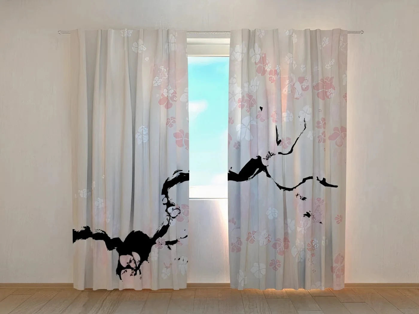 Dienas un nakts aizkari ar dabas motīvu - Abstrakti ķiršu ziedi Tapetenshop.lv