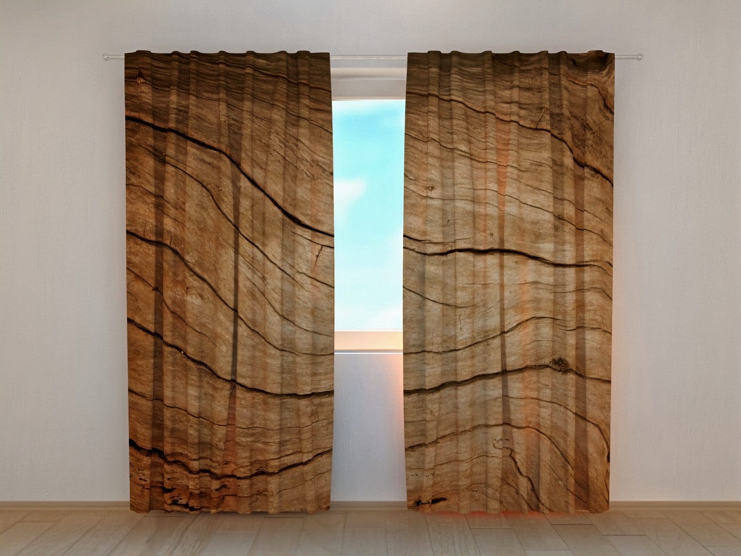 Eleganti aizkari ar dabas motīvu - Vecs ozols - brūnos toņos Tapetenshop.lv