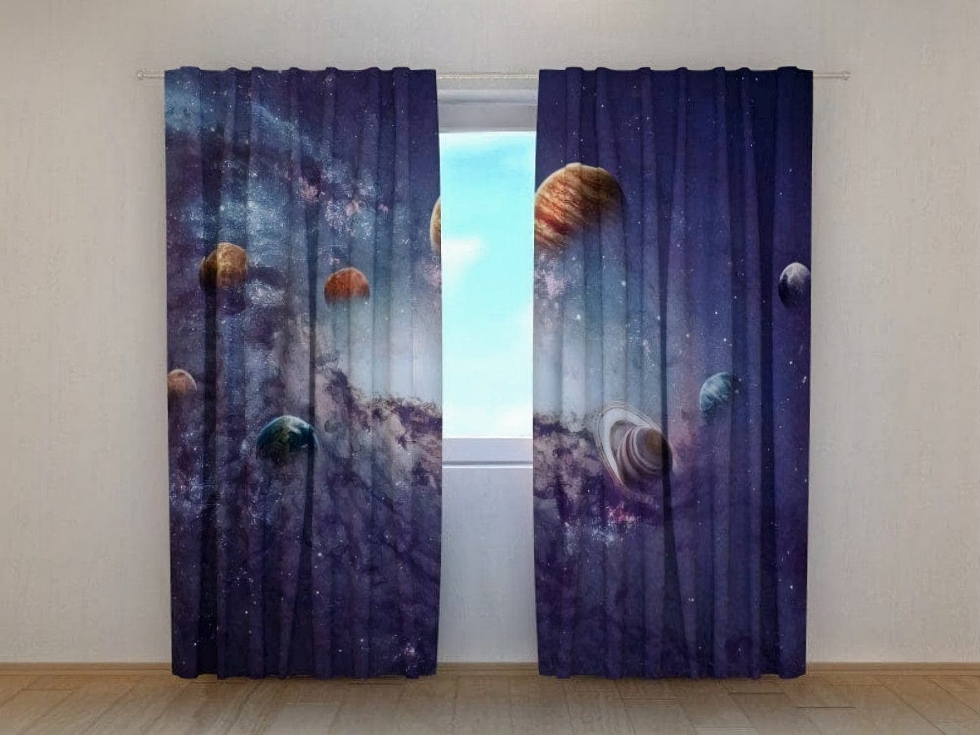 Dienas un nakts aizkari ar bērnu istabai kosmosa tematiku - Planētas Tapetenshop.lv