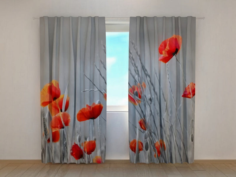 Curtains with poppies - Wild poppies Tapetenshop.lv