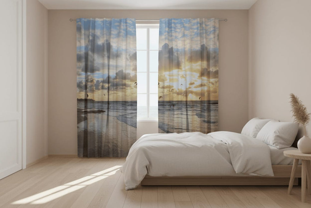 Aizkari viesistabai ar saulrietu - Okeāna piekrastē Tapetenshop.lv