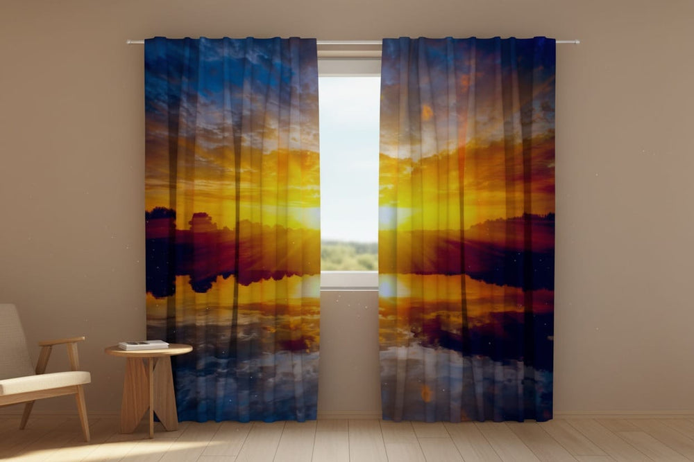 Dienas un nakts aizkari - Saulriets virs ezera - uz pasūtījumu Tapetenshop.lv