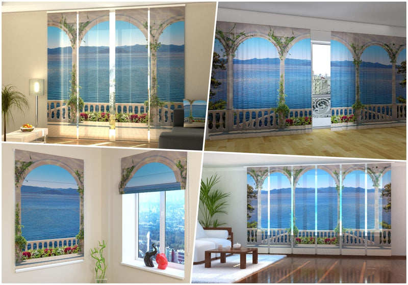 Curtains with sea view from a beautiful terrace - Stairs to the sea Digital Textile
