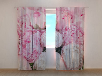 Aizkari ar vasaras ziediem - Elegantas rozā peonijas Digital Textile