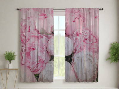 Užuolaidos su vasarinėmis gėlėmis - Elegant rožiniai bijūnai Digital Textile