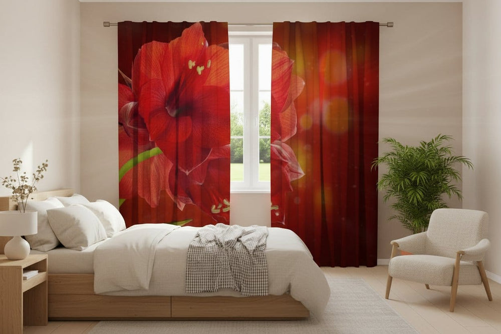 Dienas un nakts aizkari ar ziediem - Hibiscus ziedi - intensīvi sarkanā krāsā Tapetenshop.lv