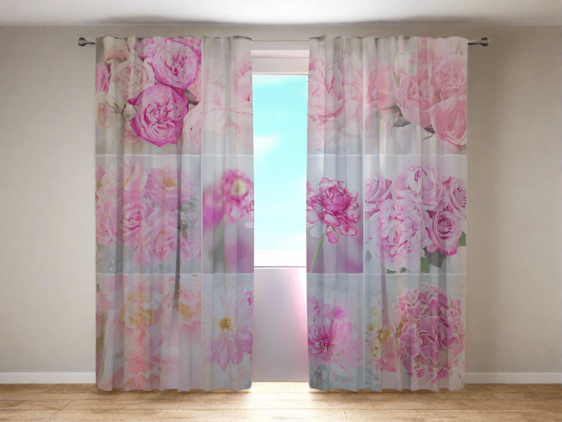 Aizkari ar ziediem - Kolāža ar peonijām - pasūtīt pēc sava izmēra Tapetenshop.lv